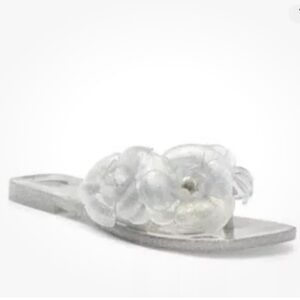 Jeffrey Campbell Fleuris Jelly Flip Flop Thong Sandals Size 8 Silver Glitter New